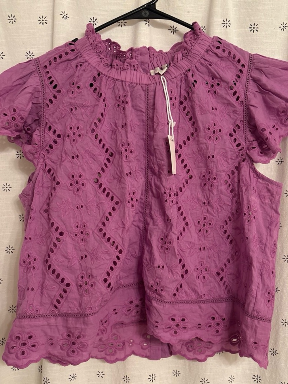 Eyelet Puff Sleeve Blouse in Lavender - Unbranded